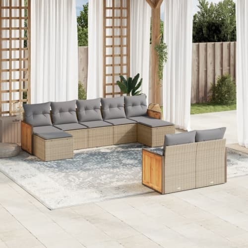 Soffgrupp för trädgården med dynor 9 delar beige konstrotting