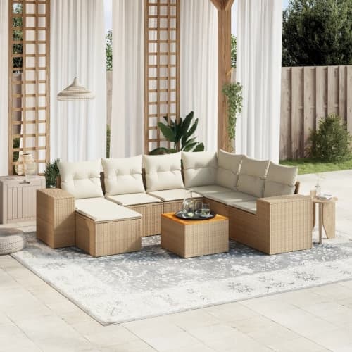 Matgrupp för trädgården med dynor 8 delar beige konstrotting
