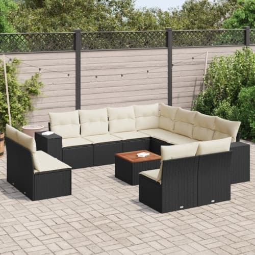 Loungegrupp med dynor 12 delar svart konstrotting