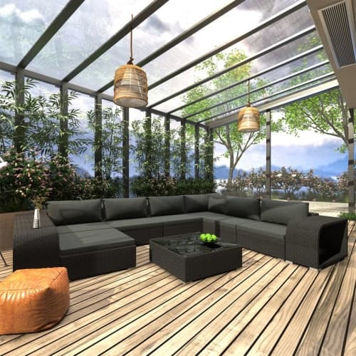 Loungegrupp för trädgården m. dynor 10 delar konstrotting svart