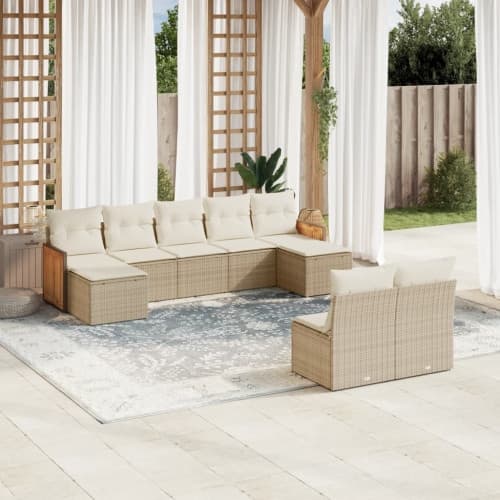 Soffgrupp för trädgården med dynor 9 delar beige konstrotting