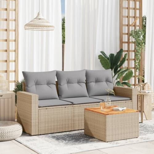 Soffgrupp för trädgård med dynor 4 delar beige konstrotting