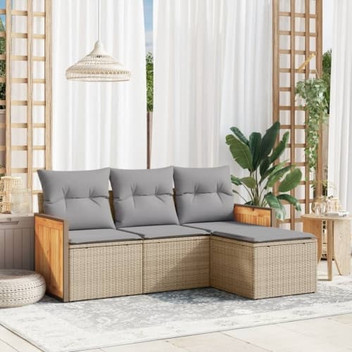 Soffgrupp för trädgård med dynor 4 delar beige konstrotting