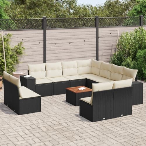 Loungegrupp med dynor 12 delar svart konstrotting