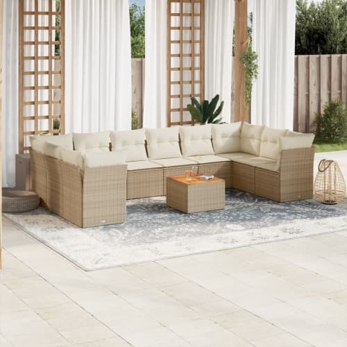 Loungegrupp för trädgården m. dynor 11 delar beige konstrotting
