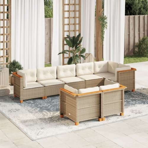 Matgrupp för trädgården med dynor 8 delar beige konstrotting