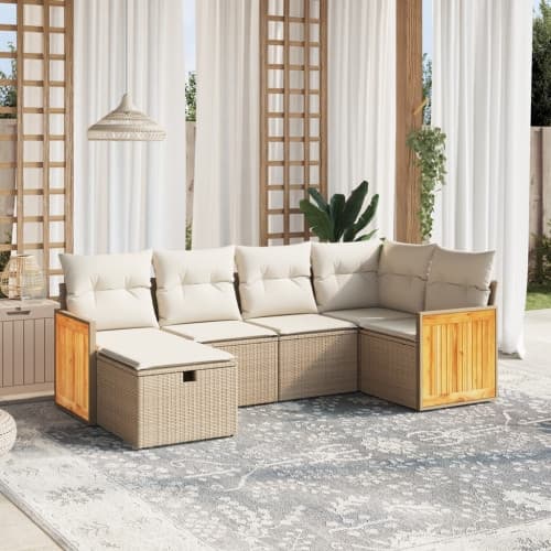 Soffgrupp för trädgården med dynor 6 delar beige konstrotting