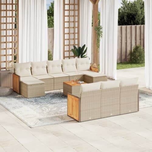 Loungegrupp för trädgården m. dynor 11 delar beige konstrotting