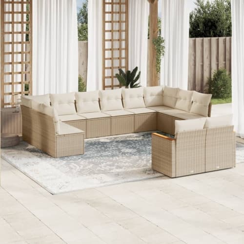 Soffgrupp för trädgården 12 delar med dynor beige konstrotting