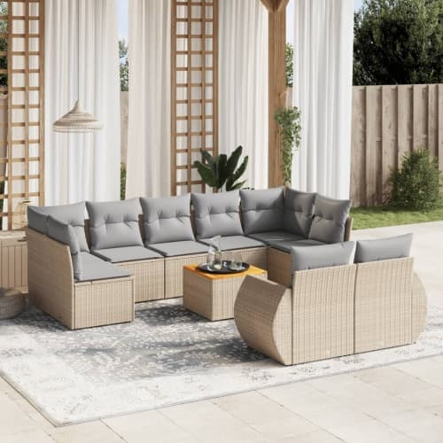 Soffgrupp för trädgård med dynor 10 delar beige konstrotting