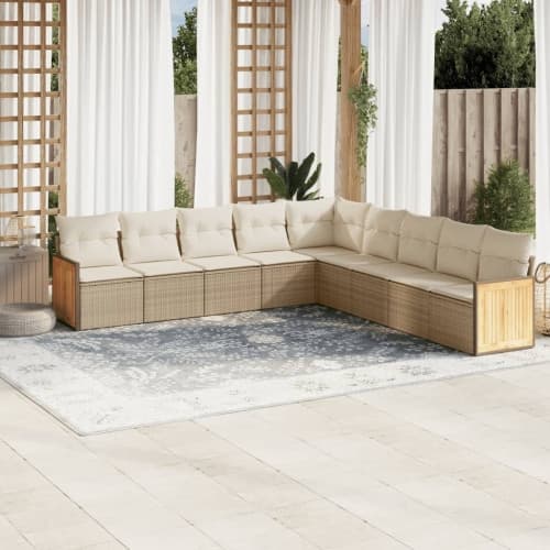 Soffgrupp för trädgården med dynor 9 delar beige konstrotting