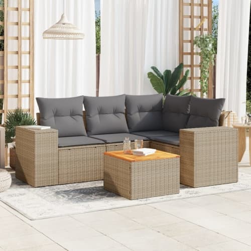 Soffgrupp för trädgården med dynor 5 delar beige konstrotting