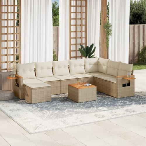 Soffgrupp för trädgården med dynor 9 delar beige konstrotting