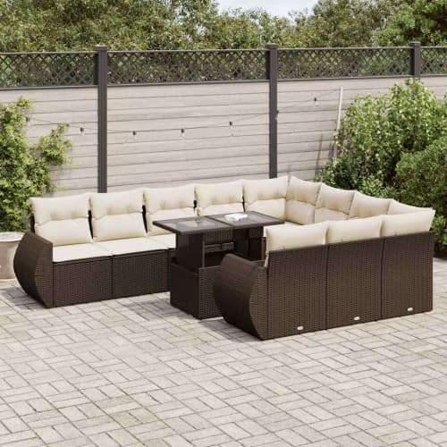Loungegrupp för trädgården 11 delar brun konstrotting