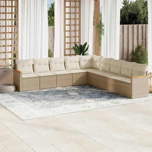 Soffgrupp för trädgården med dynor 9 delar beige konstrotting