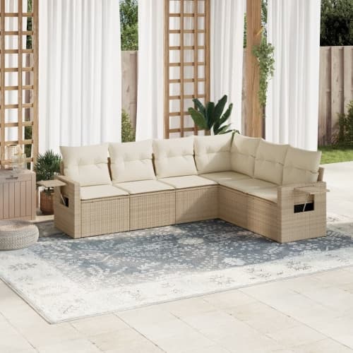 Soffgrupp för trädgården med dynor 6 delar beige konstrotting