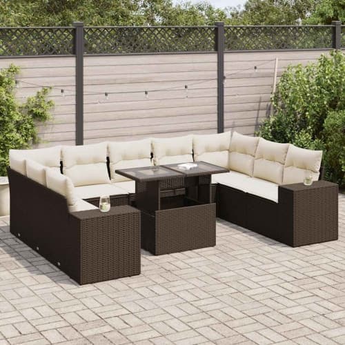 Loungegrupp 10 delar med brun dynor konstrotting