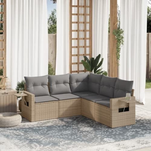 Soffgrupp för trädgården med dynor 5 delar beige konstrotting