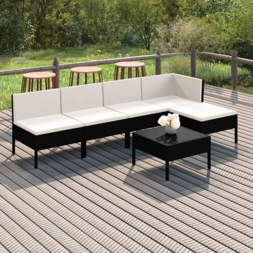 Loungegrupp med dynor 6 delar svart konstrotting