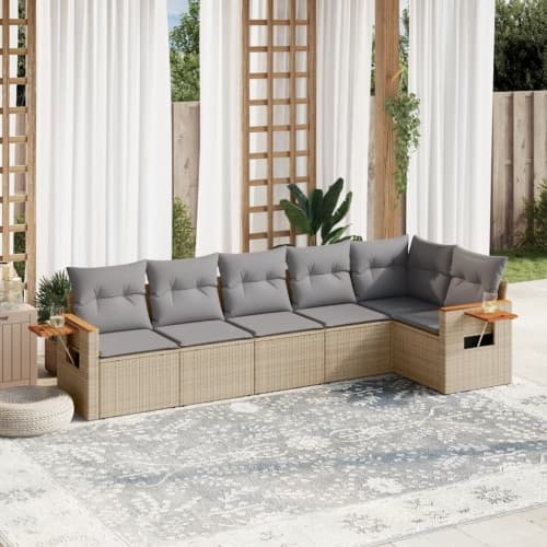 Soffgrupp för trädgården med dynor 6 delar beige konstrotting