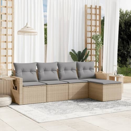 Soffgrupp för trädgården med dynor 5 delar beige konstrotting