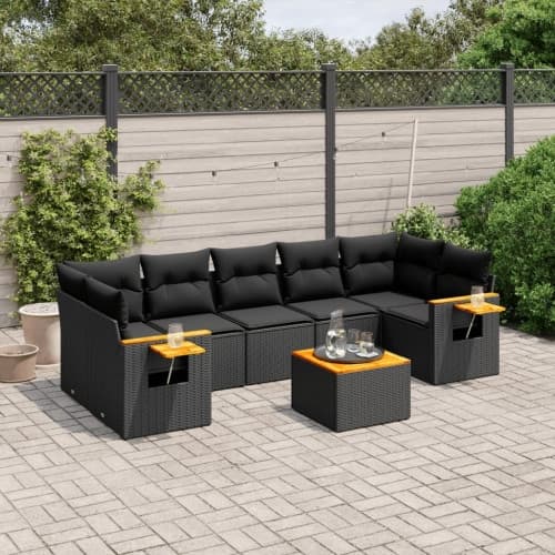 Loungegrupp för trädgården med dynor 8 delar svart konstrotting