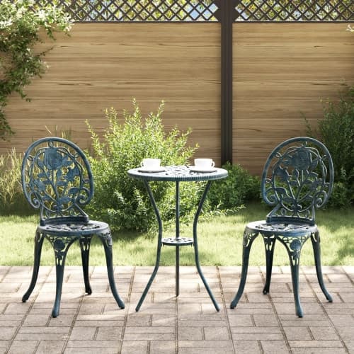 3-delars trädgårdsbistro set i grön gjuten aluminium