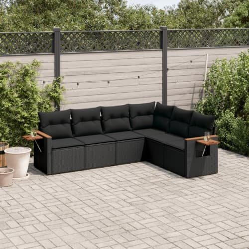 Loungegrupp med dynor 6 delar svart konstrotting