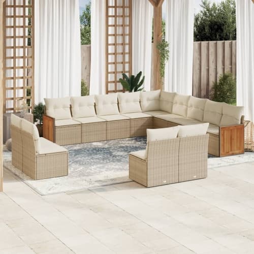 Soffgrupp för trädgården med dynor 13 delar beige konstrotting