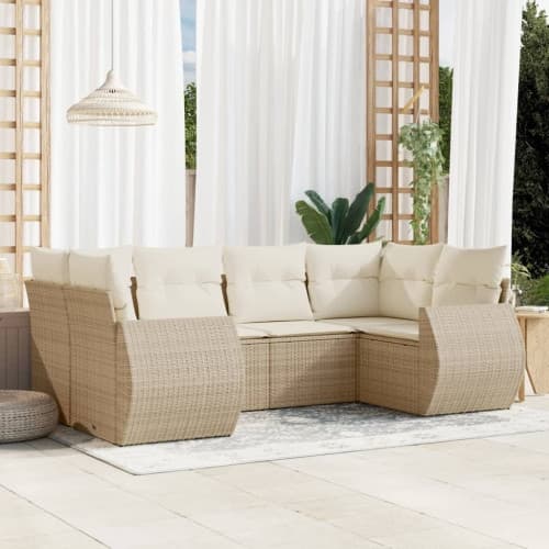Soffgrupp för trädgården med dynor 6 delar beige konstrotting
