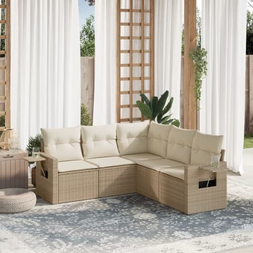 Soffgrupp för trädgården med dynor 5 delar beige konstrotting