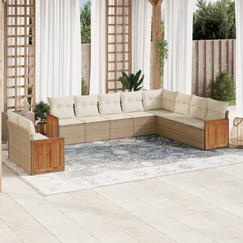 Soffgrupp för trädgård med dynor 10 delar beige konstrotting