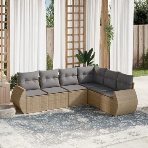 Soffgrupp för trädgården med dynor 6 delar beige konstrotting