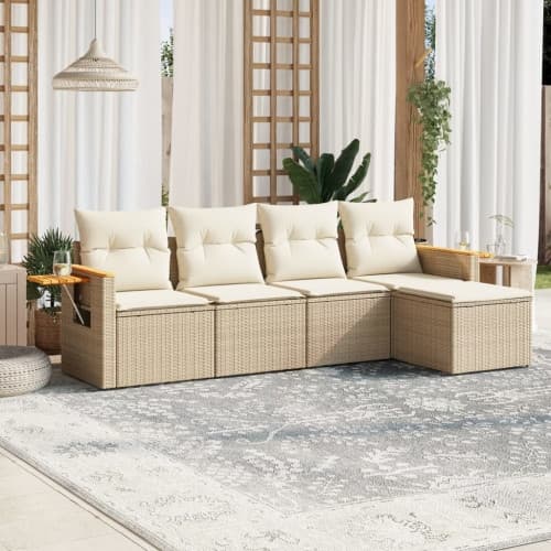 Soffgrupp för trädgården med dynor 5 delar beige konstrotting