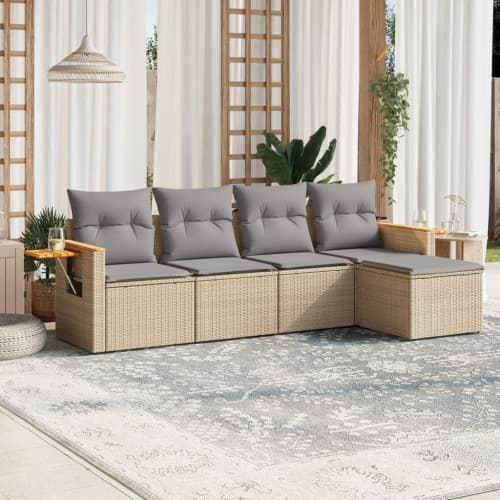 Soffgrupp för trädgården med dynor 5 delar beige konstrotting