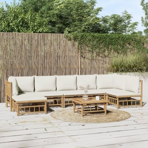 Loungegrupp 8 delar gräddvita dynor bambu