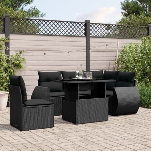 Loungegrupp med dynor 6 delar svart konstrotting
