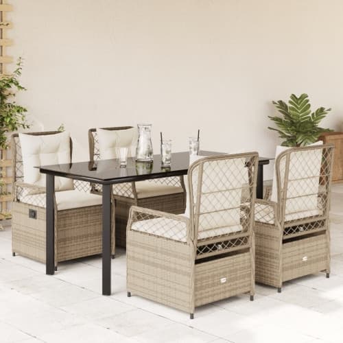Matgrupp för trädgården med dynor 5 delar beige konstrotting