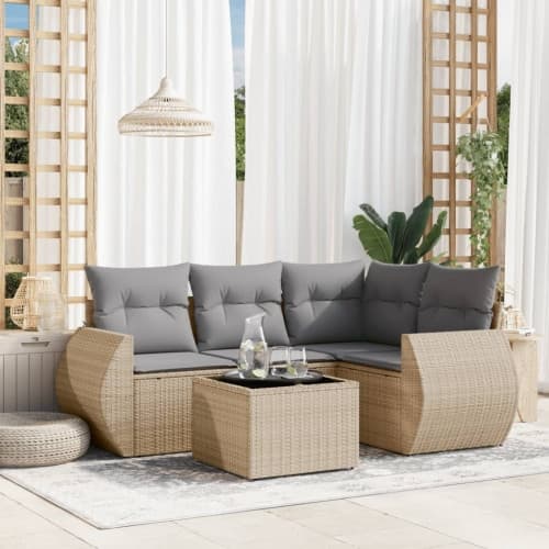Soffgrupp för trädgården med dynor 5 delar beige konstrotting