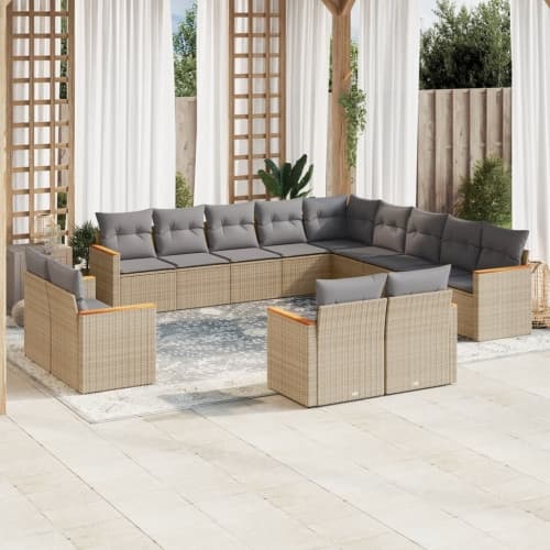 Soffgrupp för trädgården med dynor 13 delar beige konstrotting
