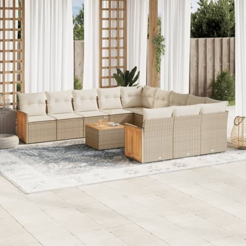 Soffgrupp för trädgården 12 delar med dynor beige konstrotting