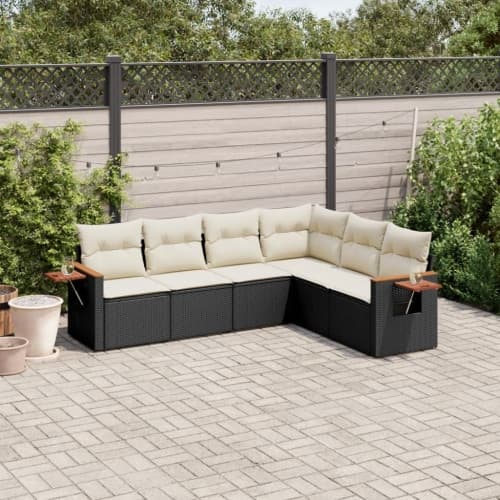 Loungegrupp med dynor 6 delar svart konstrotting