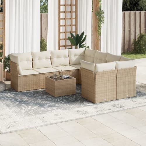 Soffgrupp för trädgården med dynor 9 delar beige konstrotting