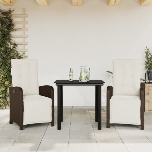 Bistrogrupp med dynor 3 delar brun konstrotting