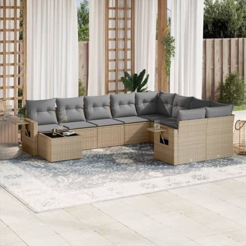 Soffgrupp för trädgård med dynor 10 delar beige konstrotting