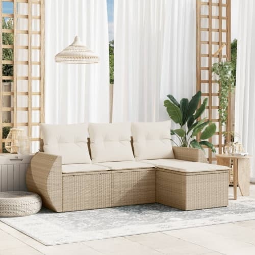 Soffgrupp för trädgård med dynor 4 delar beige konstrotting