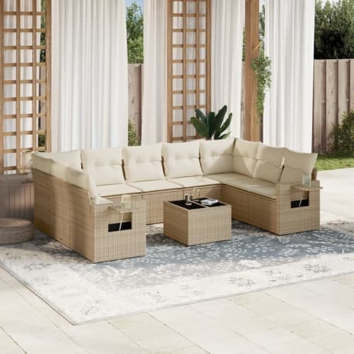 Soffgrupp för trädgård med dynor 10 delar beige konstrotting