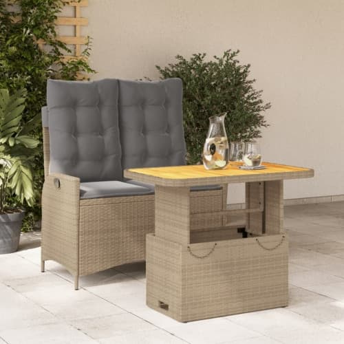 Matgrupp för trädgården med dynor 2 delar beige konstrotting