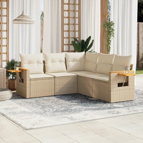 Soffgrupp för trädgården med dynor 5 delar beige konstrotting