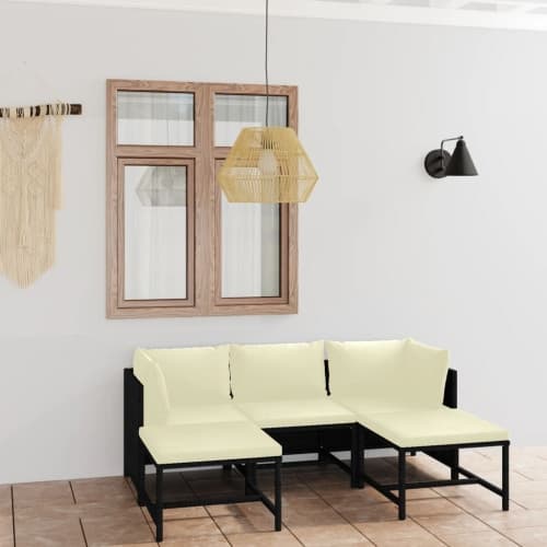 Loungegrupp för trädgården med dynor 5 delar konstrotting svart
